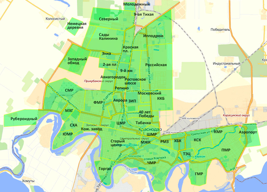 Схема районов города Краснодара